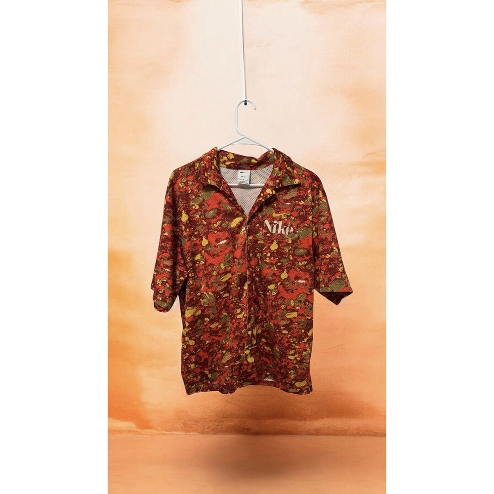 Nike Trek Division Shirt Men's Medium Dry Fit Orange Camo Button Up Mesh Medium